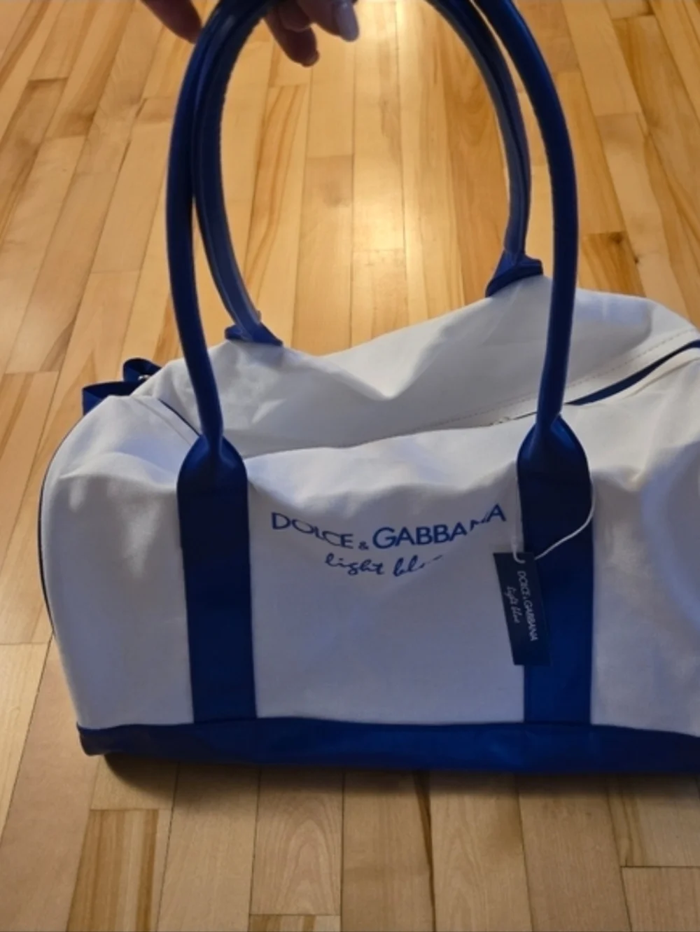 Dolce & Gabbana White and Blue Canvas Duffel with Blue Trim NWT Wekender Bag
